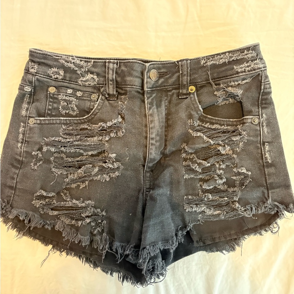 Distressed Gray Denim Shorts